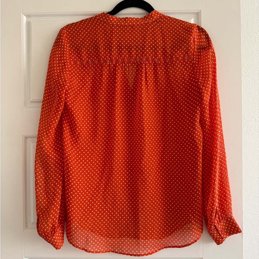 Joie Button Down Blouse Orange and White Polka Dot Size XS - Picture 3 of 4